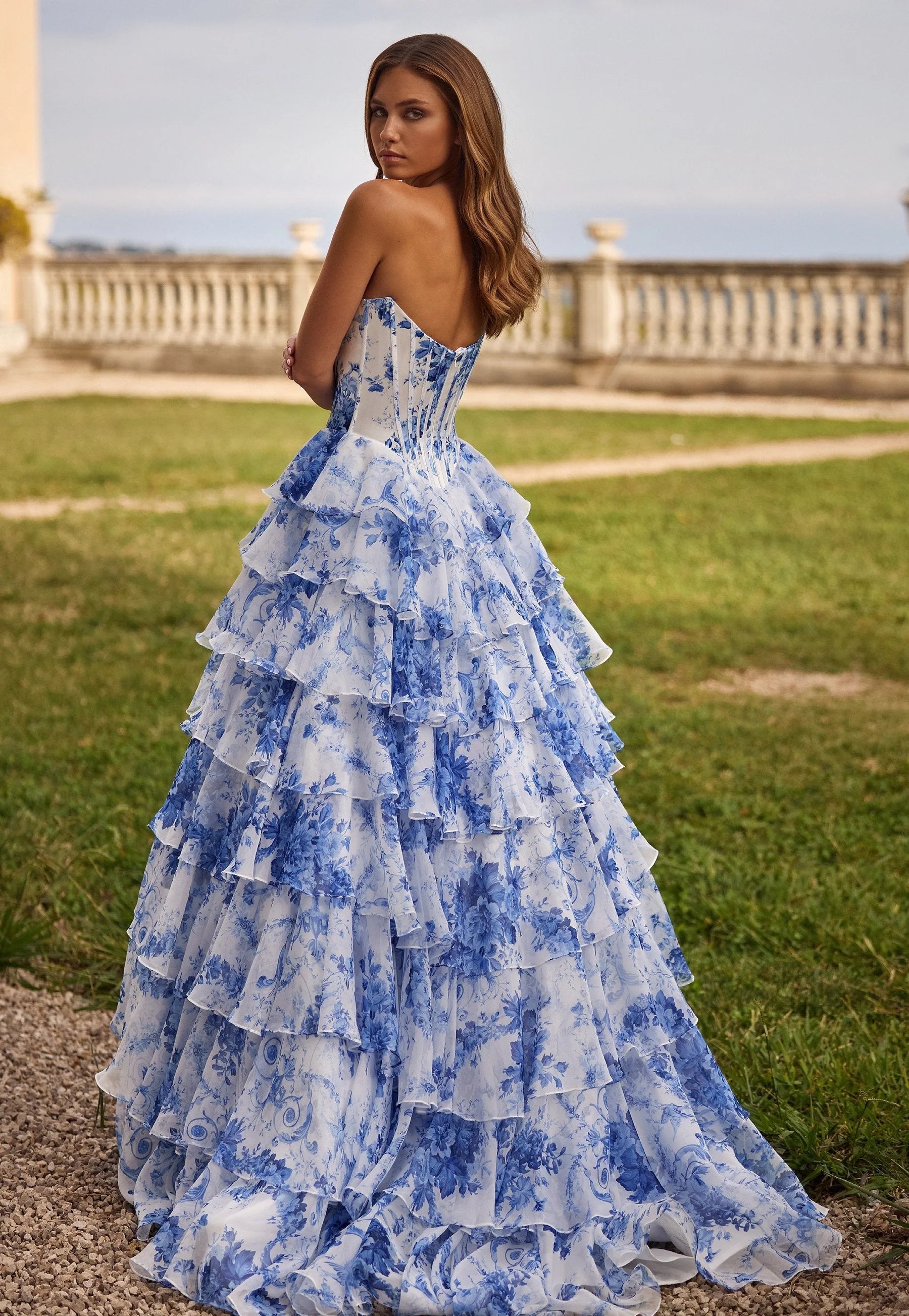 Azure Bloom Corset Gown