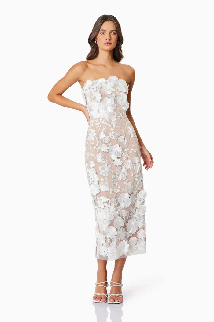 Ivory Garden Lace Midi Dress