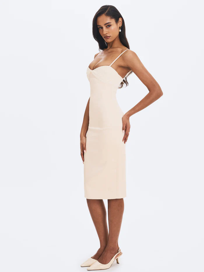 Apricot Twist Heart Slit Midi Dress