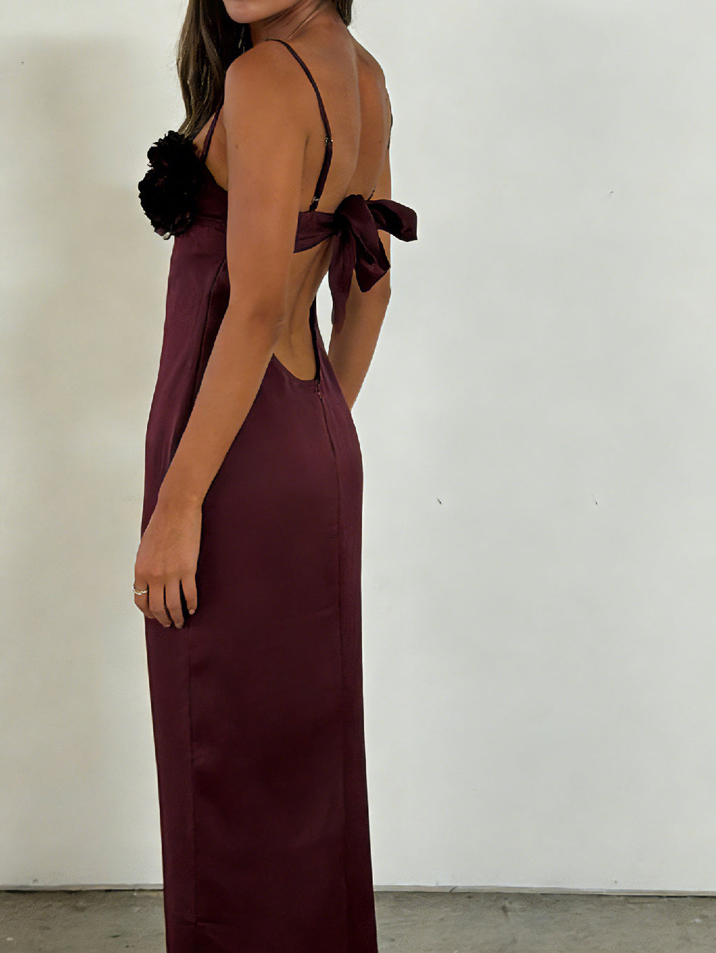 Burgundy Bloom Satin Gown