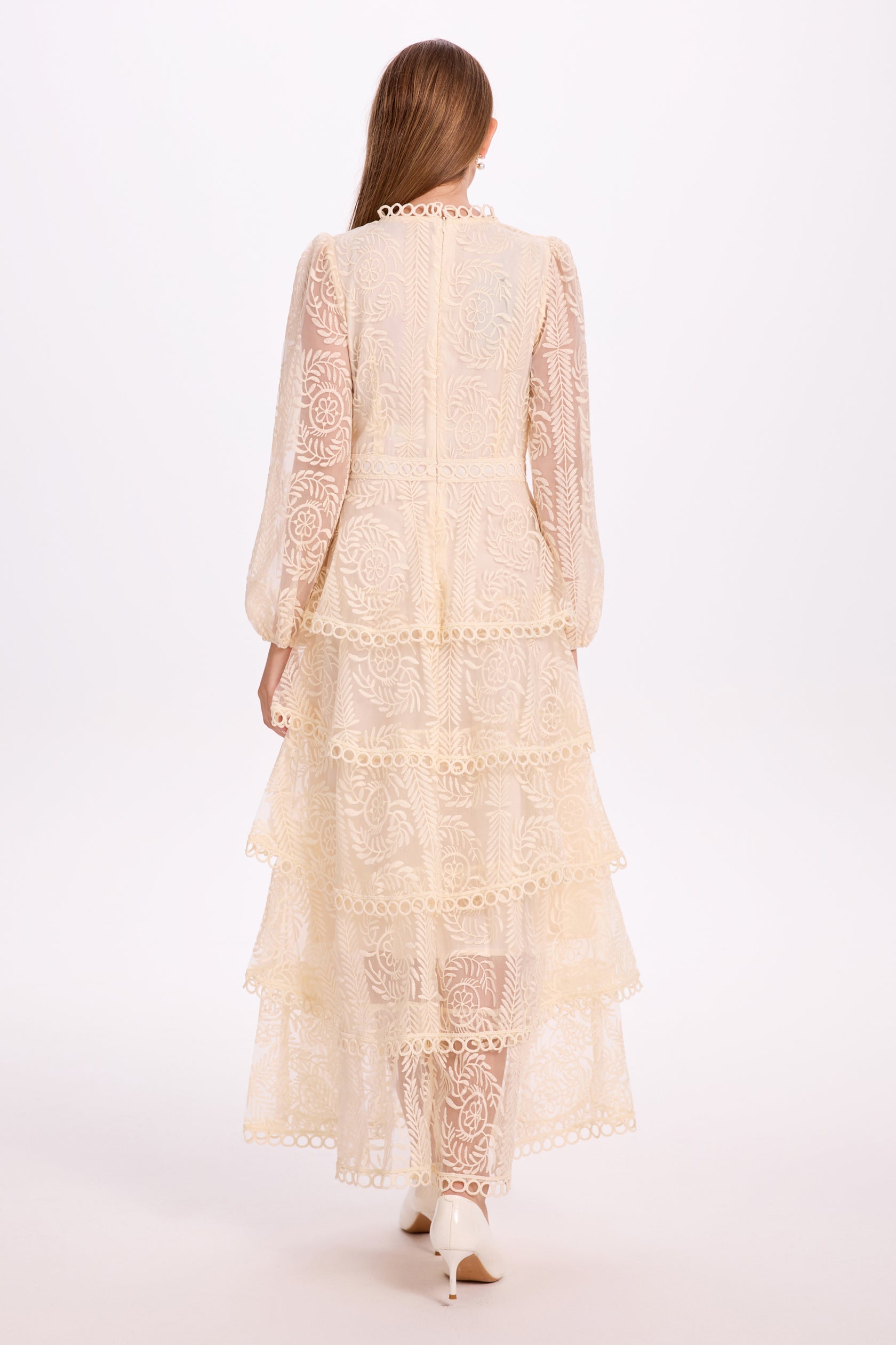 Mesh Ruffle Tiered Layered Maxi Dress