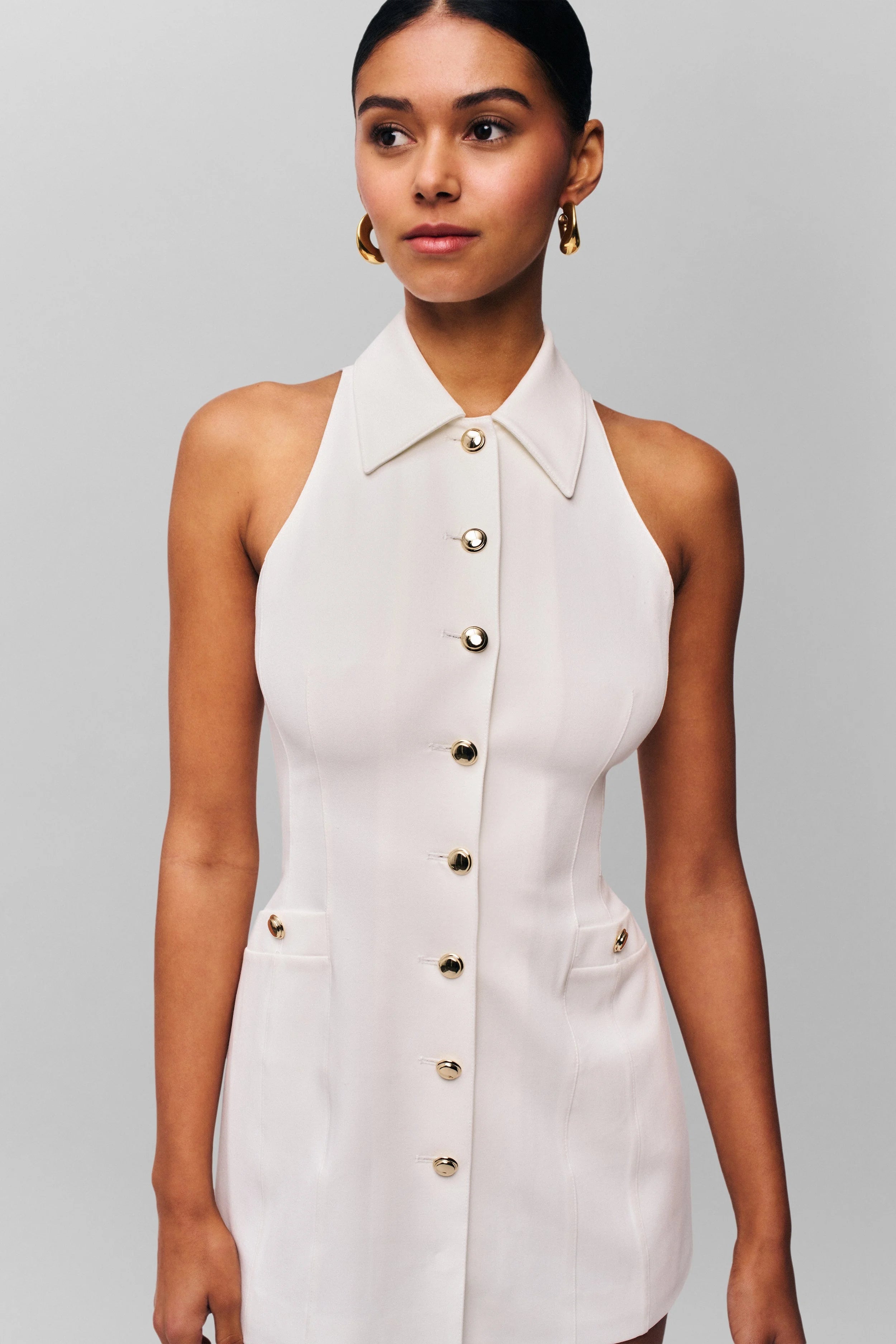 Ivory Buttoned Grace Mini Dress