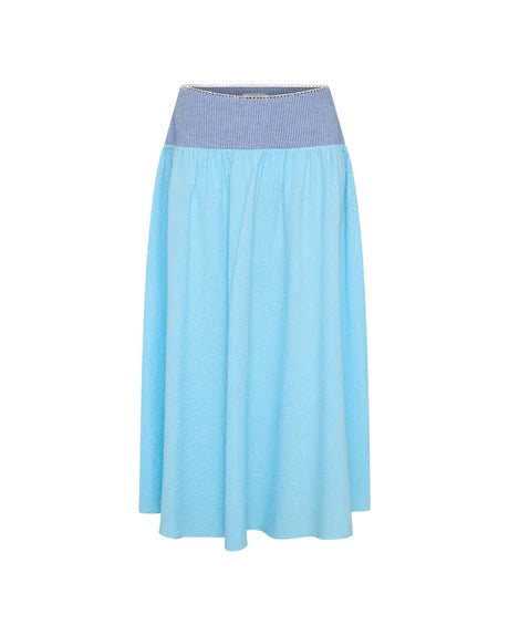 Blue Contrast Waist Flowy Maxi Skirt