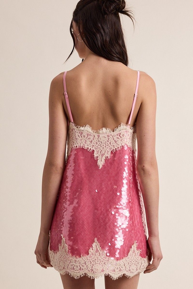 Fuchsia Lace Glimmer Mini Dress