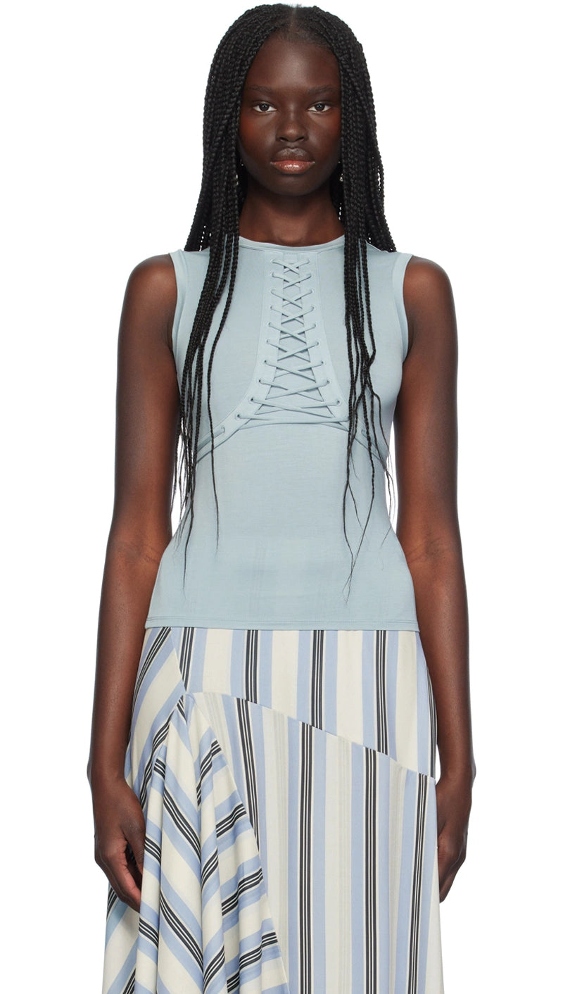 Mint Curve Lace-Up Top