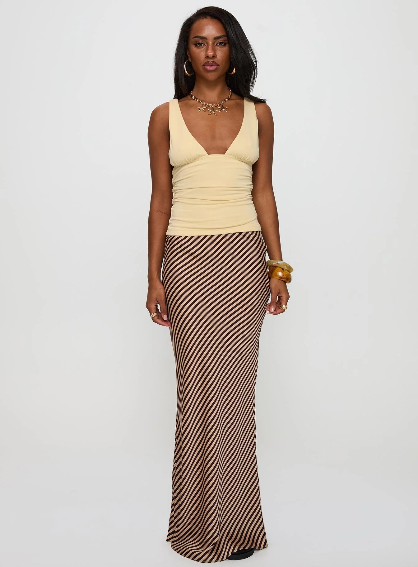 Mocha Drift Satin Maxi Skirt
