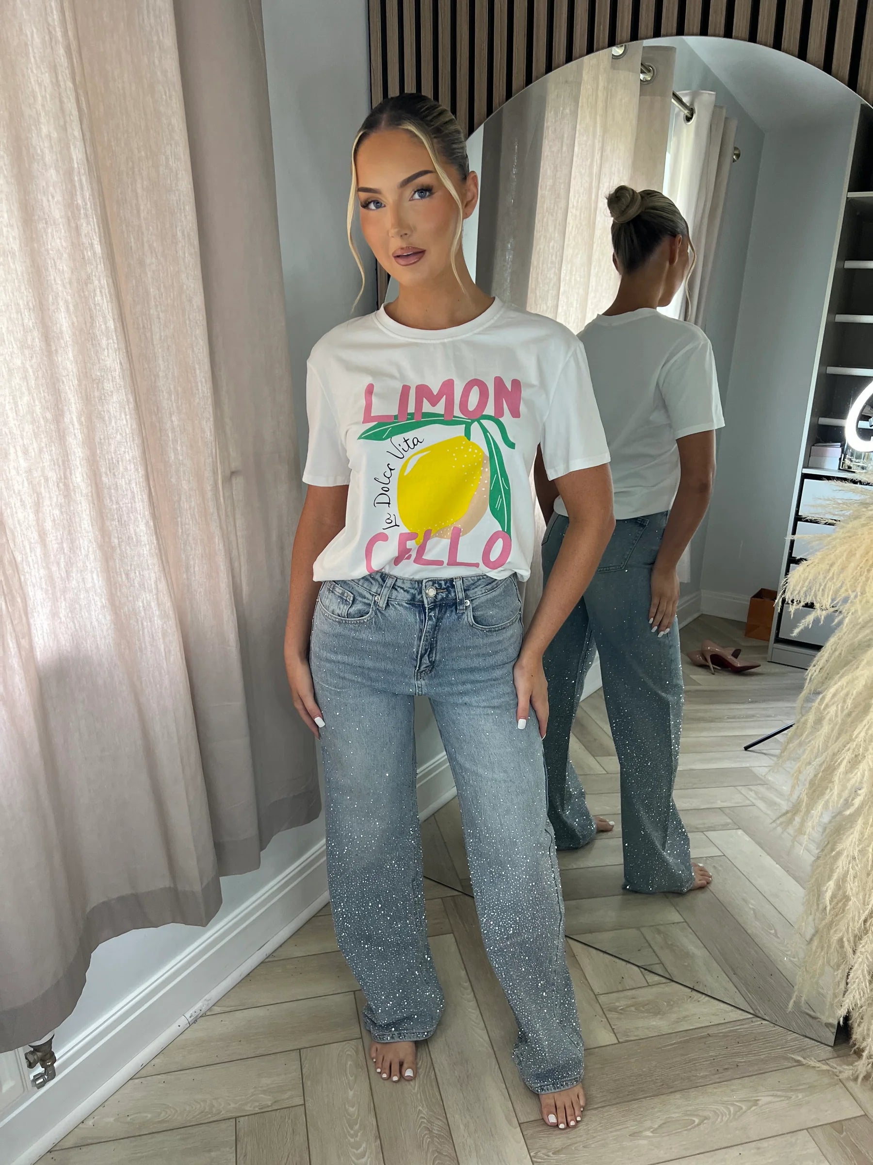 Ombre Rhinestone Wide Leg Jeans