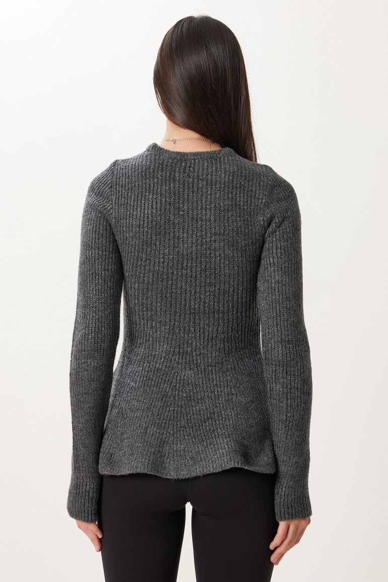 Charcoal Ruffle-Hem Knit Top