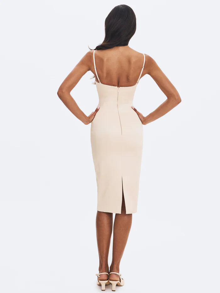 Apricot Twist Heart Slit Midi Dress