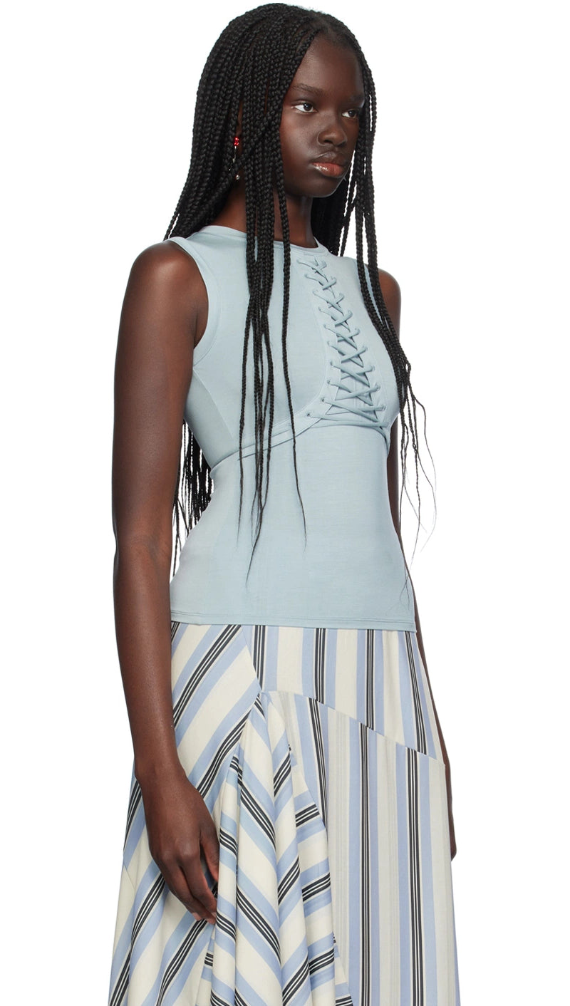 Mint Curve Lace-Up Top