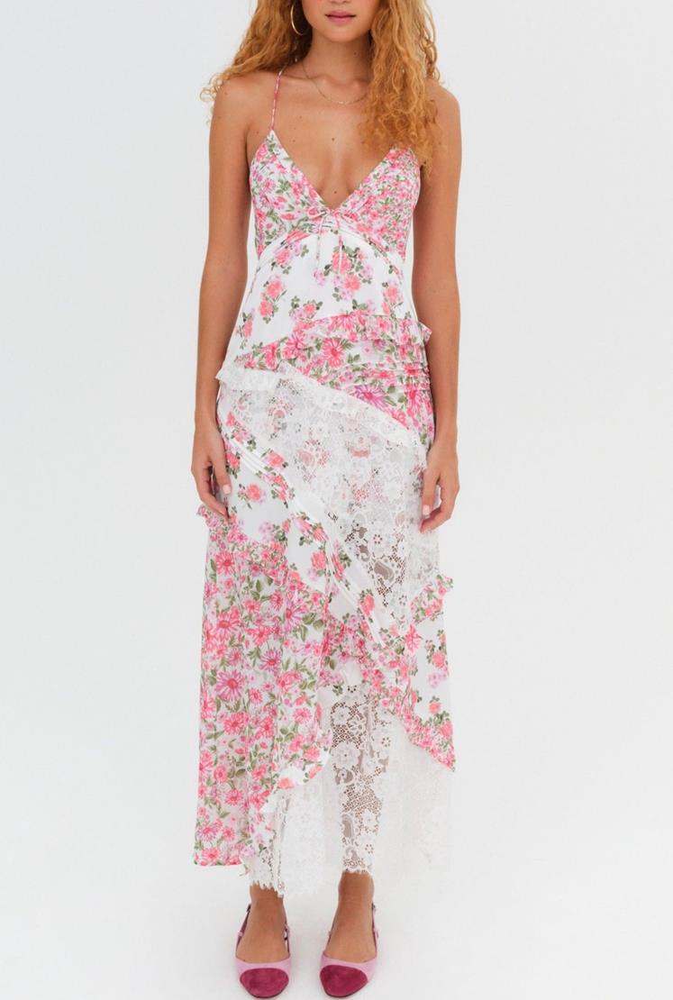 Floral Lace V Neck Maxi Dress – GlowEllevia