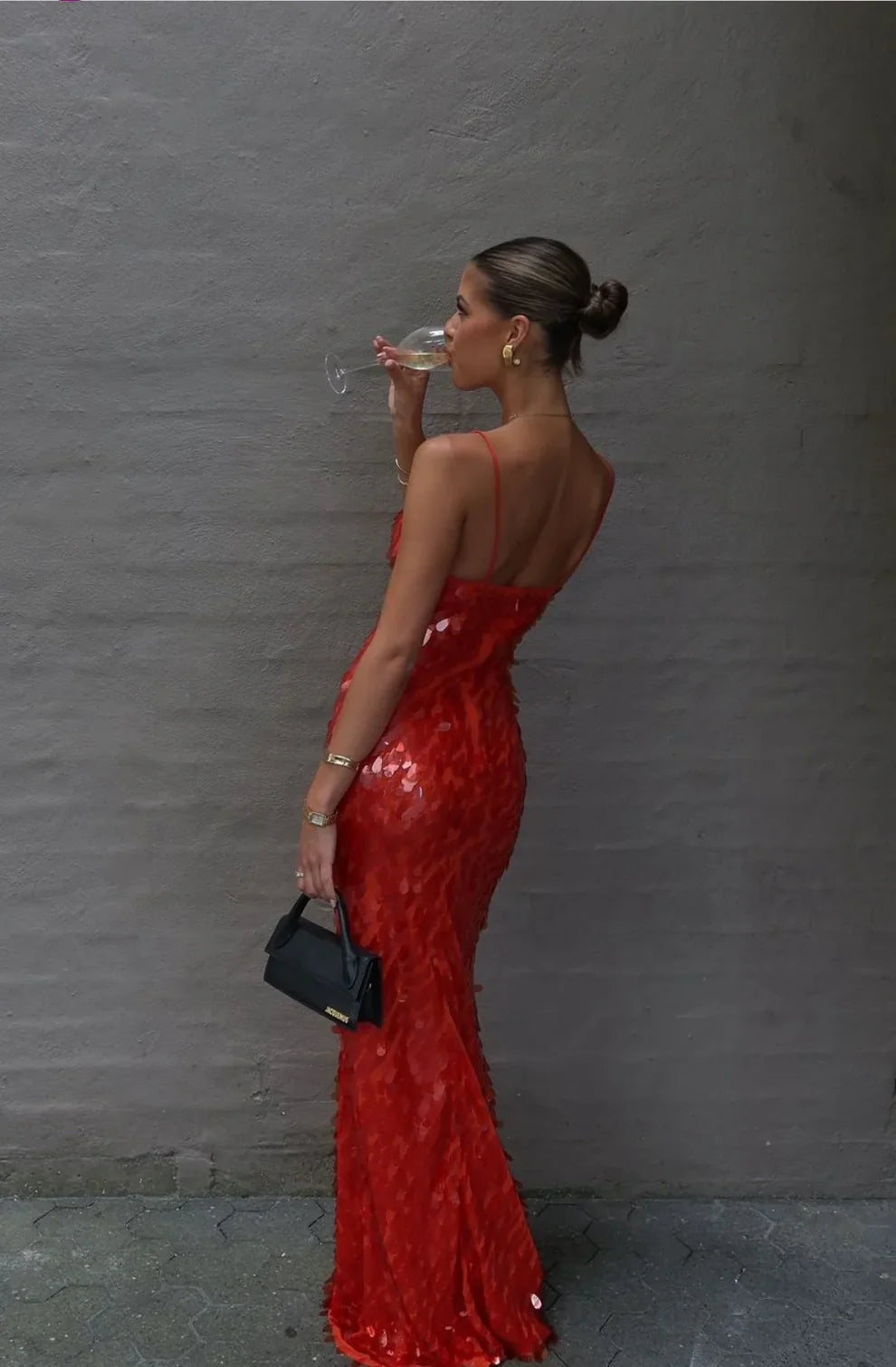 Red Sequin Maxi Dress Elegant Prom GlowEllevia Red Sequin Maxi Dress Elegant Prom GlowEllevia