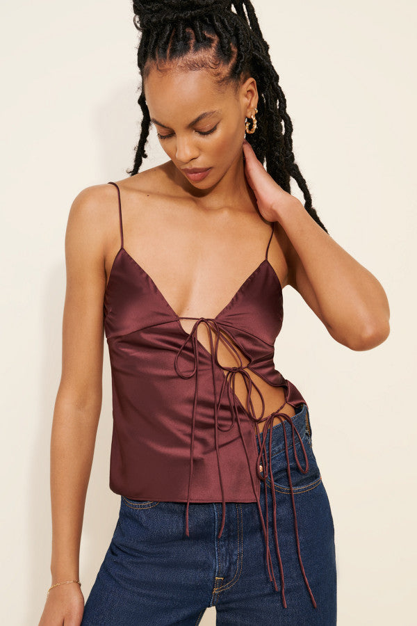Rust Satin Wrap Muse Top