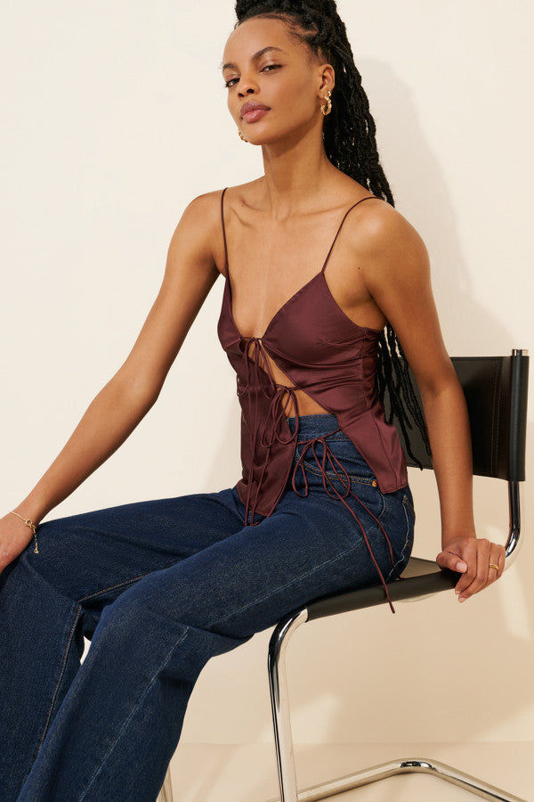 Rust Satin Wrap Muse Top