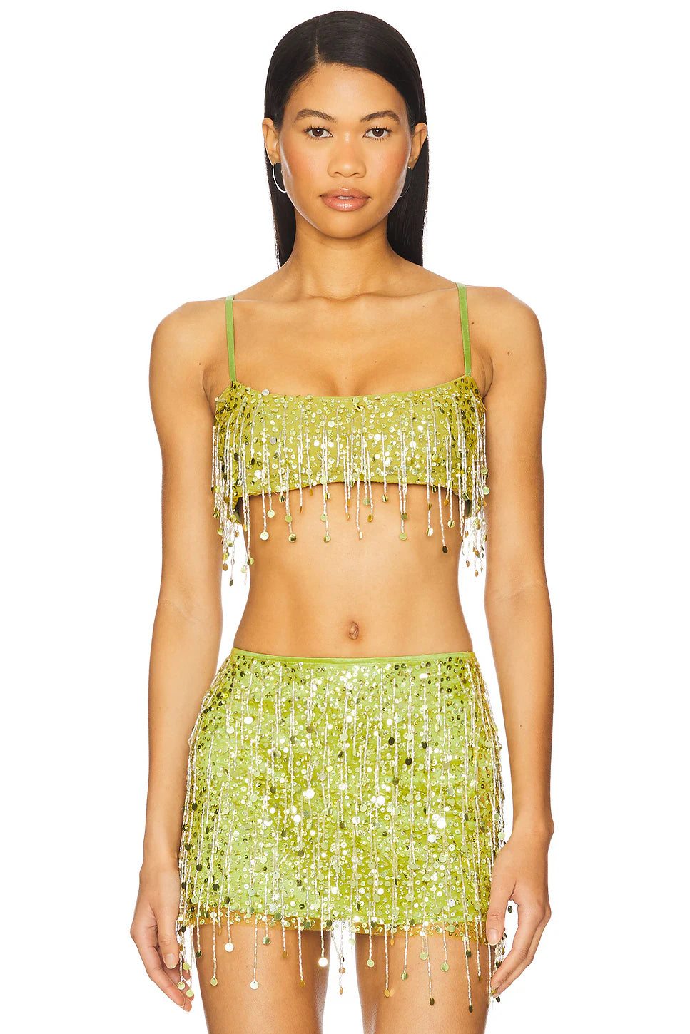 Lime Sequin Fringe Cami Top