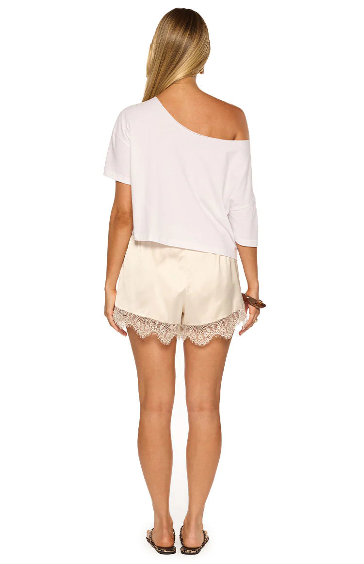 White Satin Lace Trim Shorts