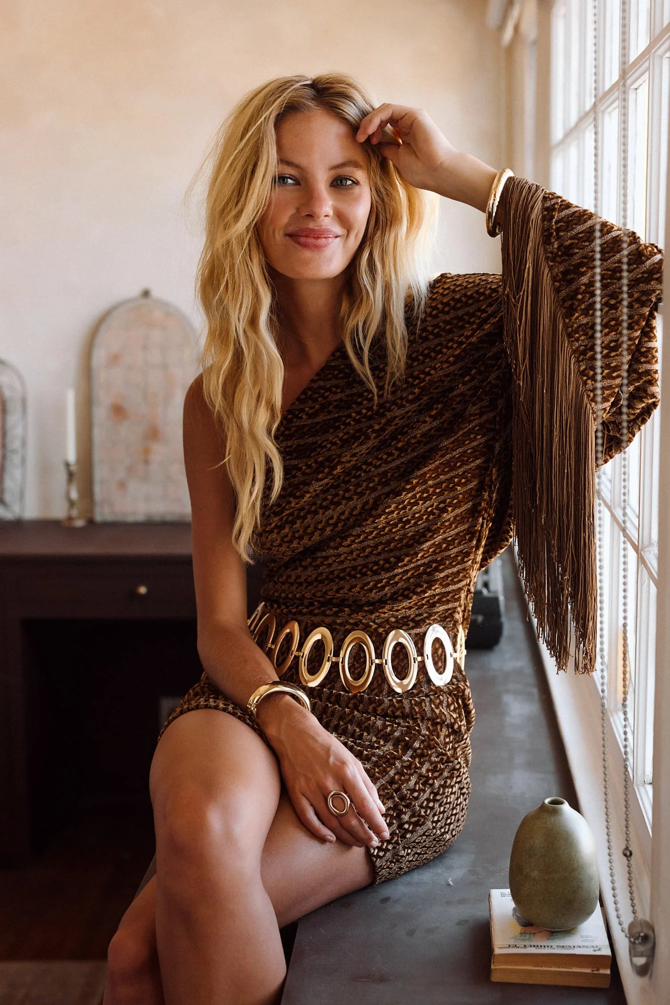 Amber One-Shoulder Velvet Tassel Mini Dress