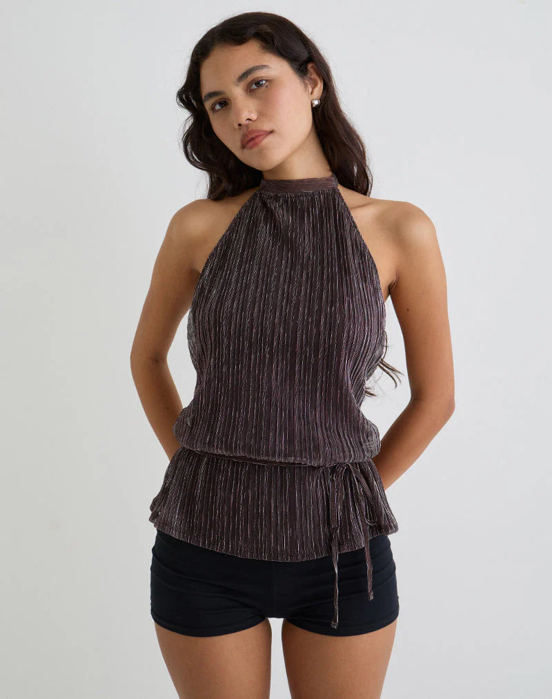 Mocha Tie-Back Chiffon Top