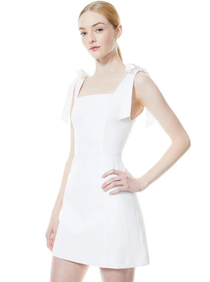 White Bow Strap Graduation Mini Dress