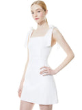 White Bow Strap Graduation Mini Dress