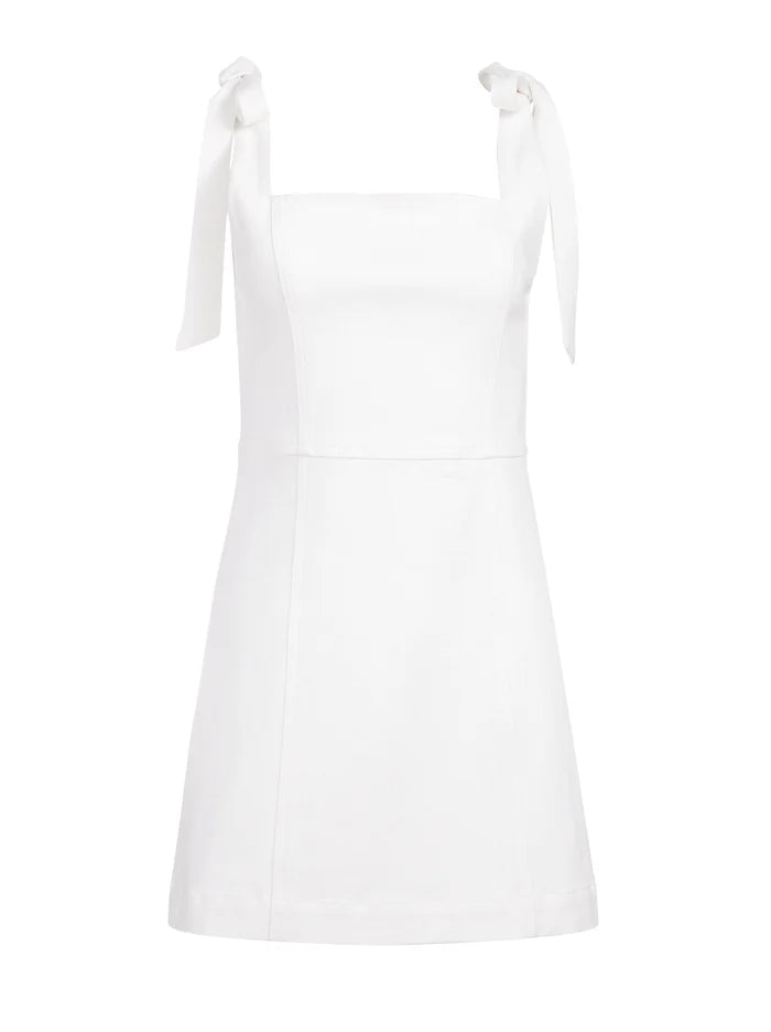 White Bow Strap Graduation Mini Dress