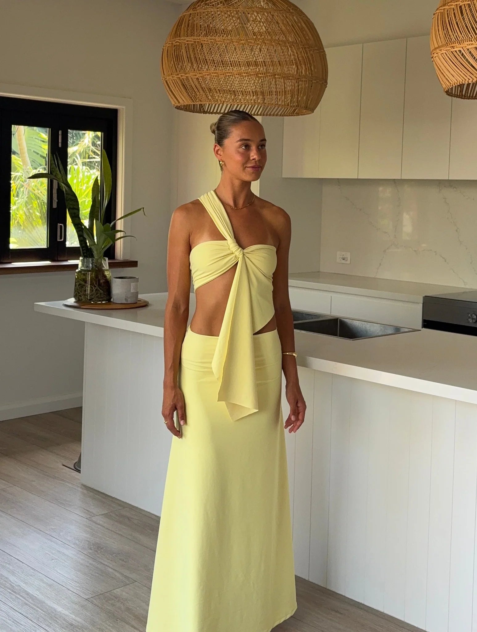 Yellow Flowy High-Waist Maxi Skirt