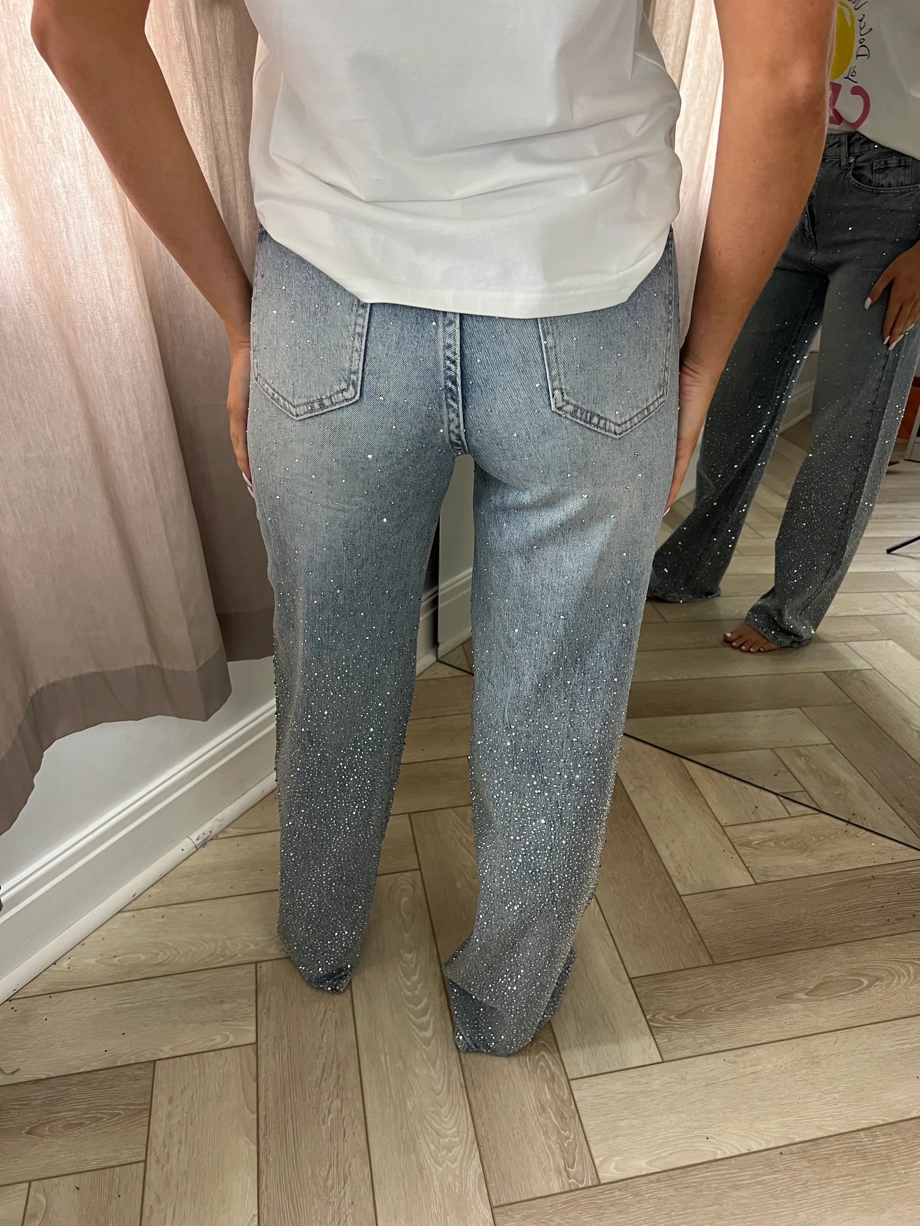 Ombre Rhinestone Wide Leg Jeans