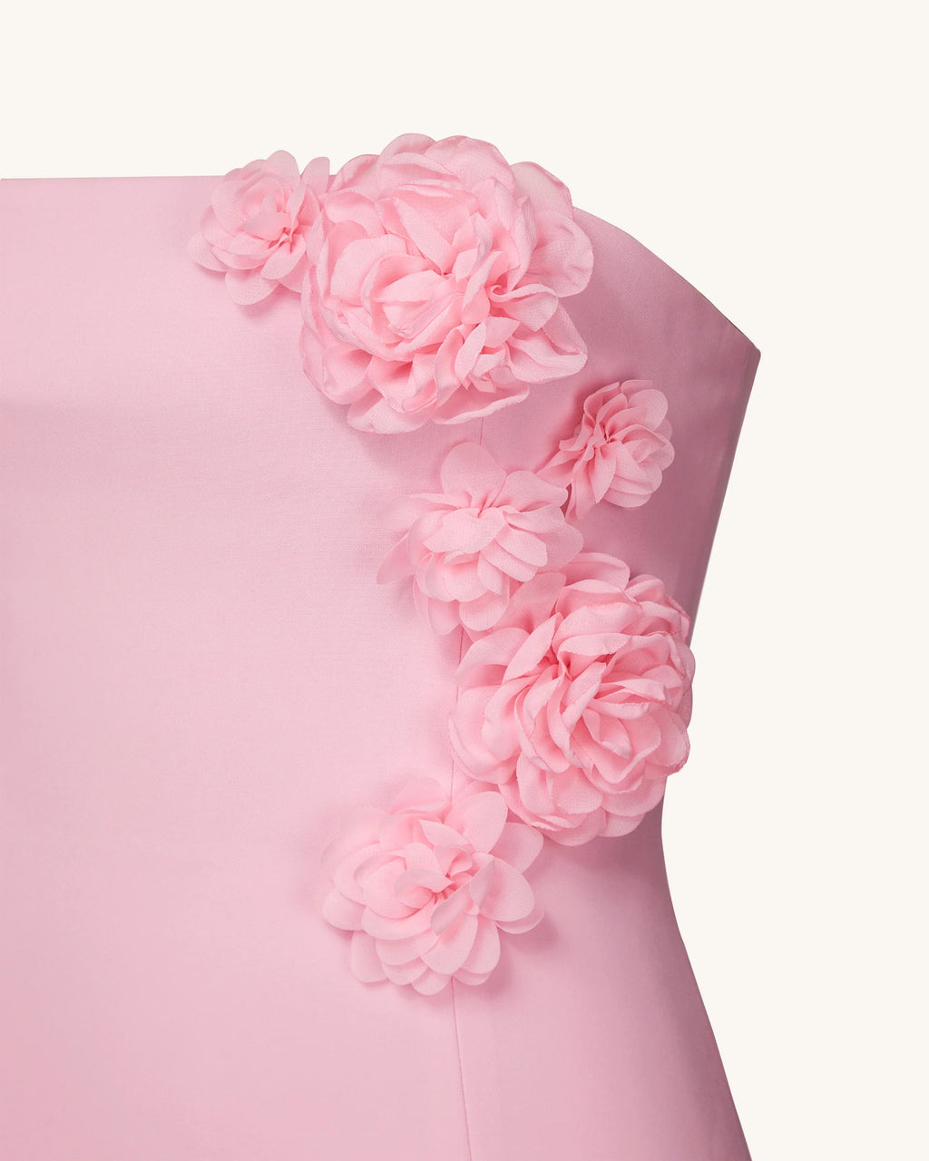 Pink 3D Floral Strapless Mini Dress