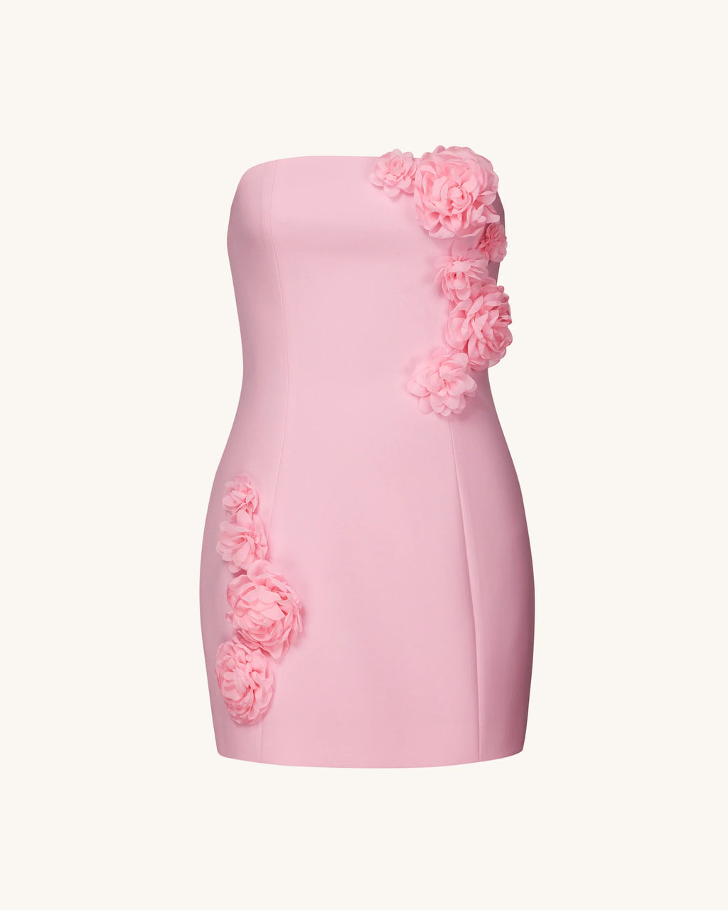 Pink 3D Floral Strapless Mini Dress