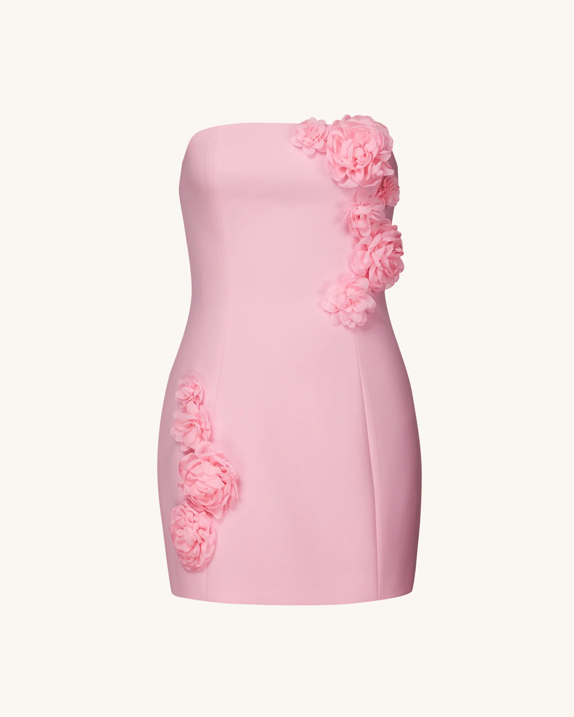 Pink 3D Floral Strapless Mini Dress