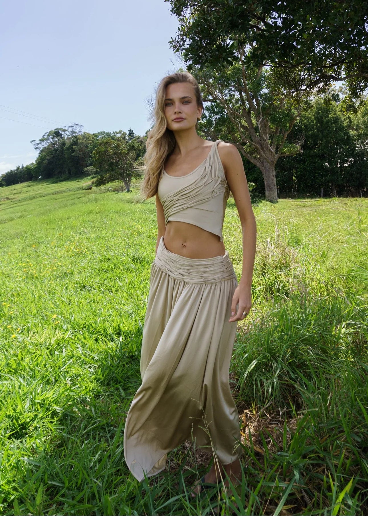 Golden Ruched High-Waist Skirt