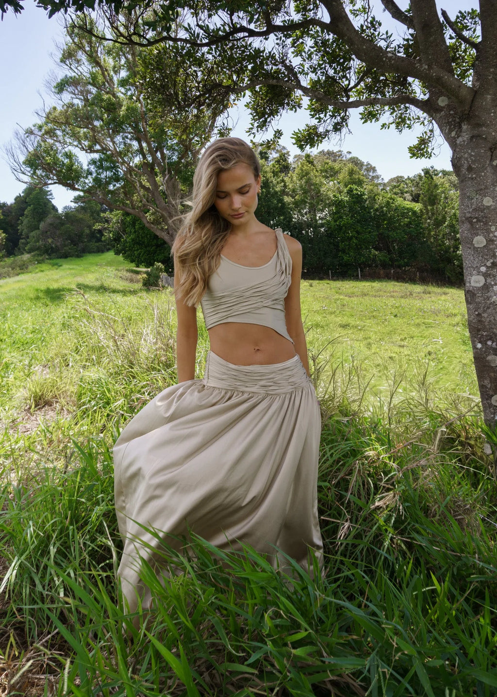 Golden Ruched High-Waist Skirt