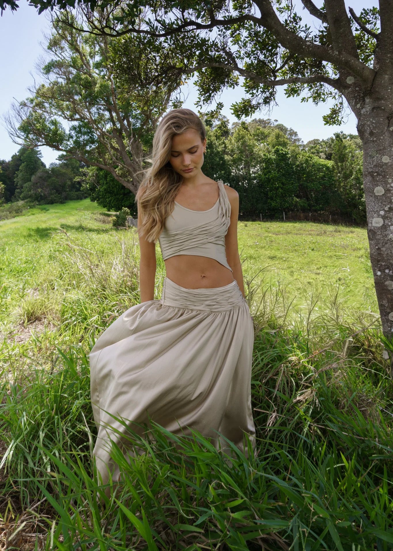 Golden Ruched High-Waist Skirt