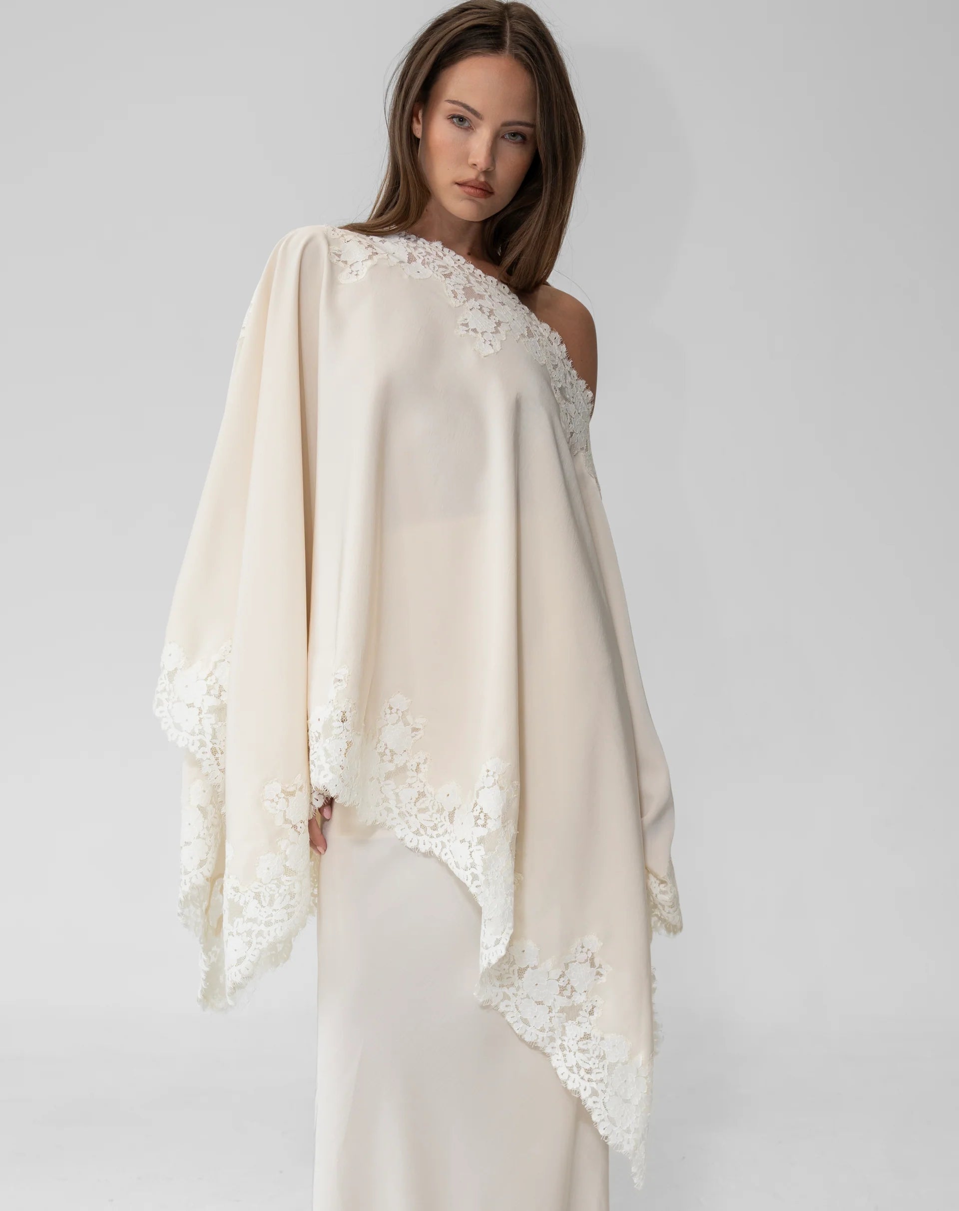 Almond Drift Lace Satin Top