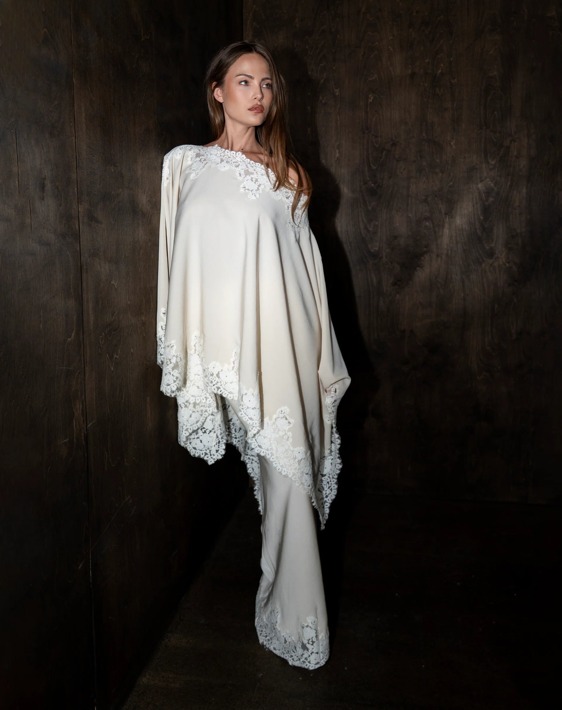 Almond Drift Lace Satin Top