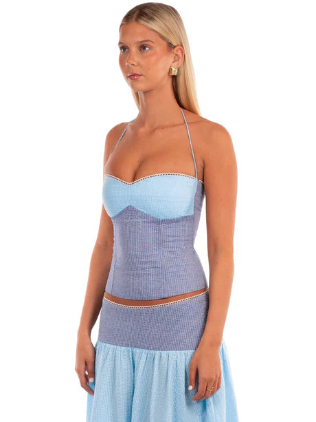 Blue Halter Lace-Up Corset Top