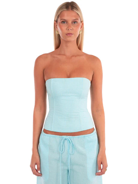 Sky Blue Lace-Up Strapless Corset Top