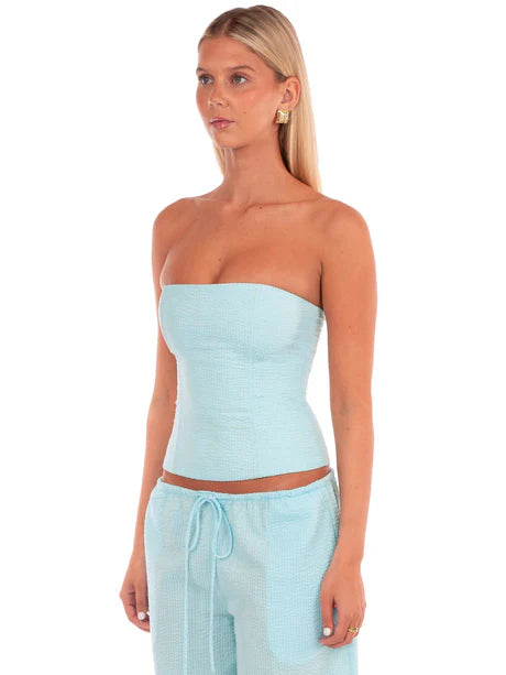 Sky Blue Lace-Up Strapless Corset Top