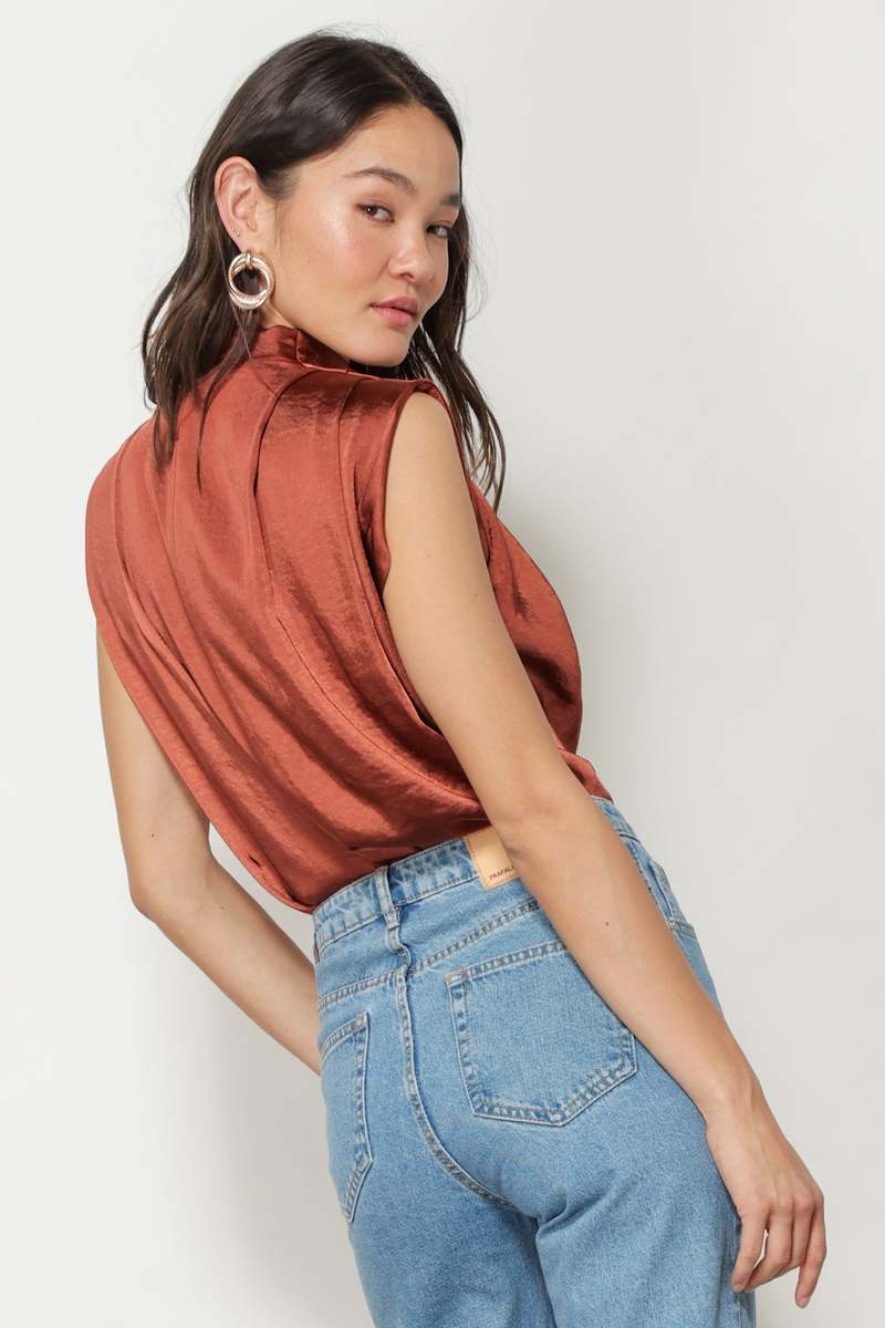 Mustard Satin Mock Neck Top