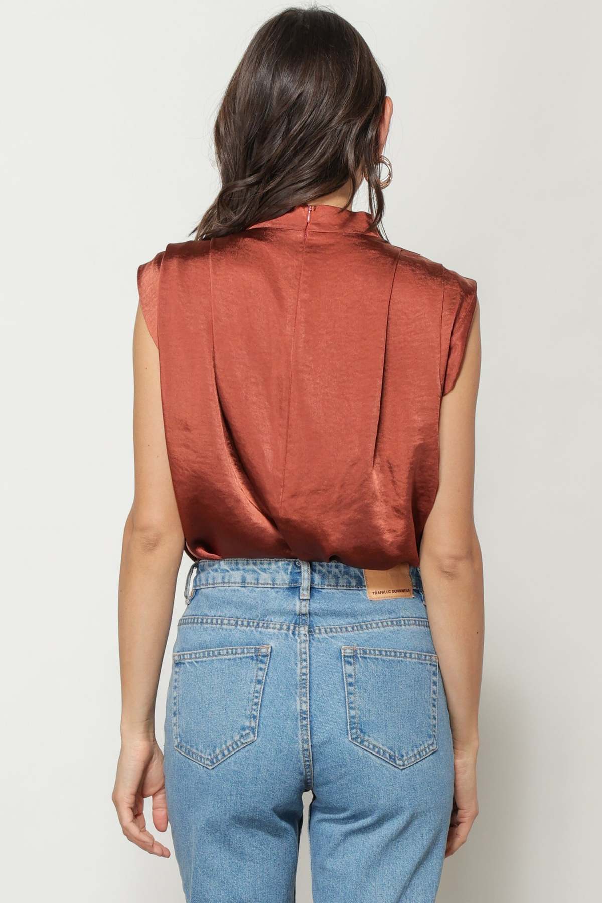 Mustard Satin Mock Neck Top