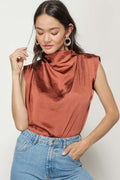 Mustard Satin Mock Neck Top