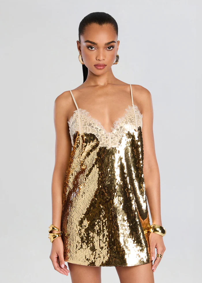 Gold Sequin Lace Party Dress