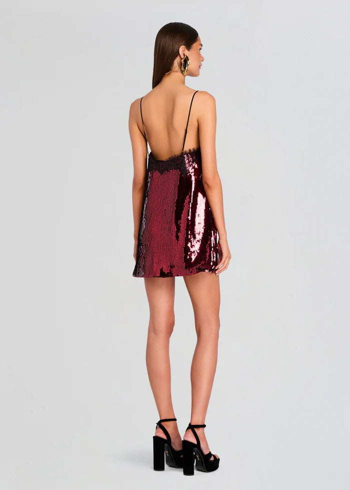 Burgundy Sequin Lace Party Dress