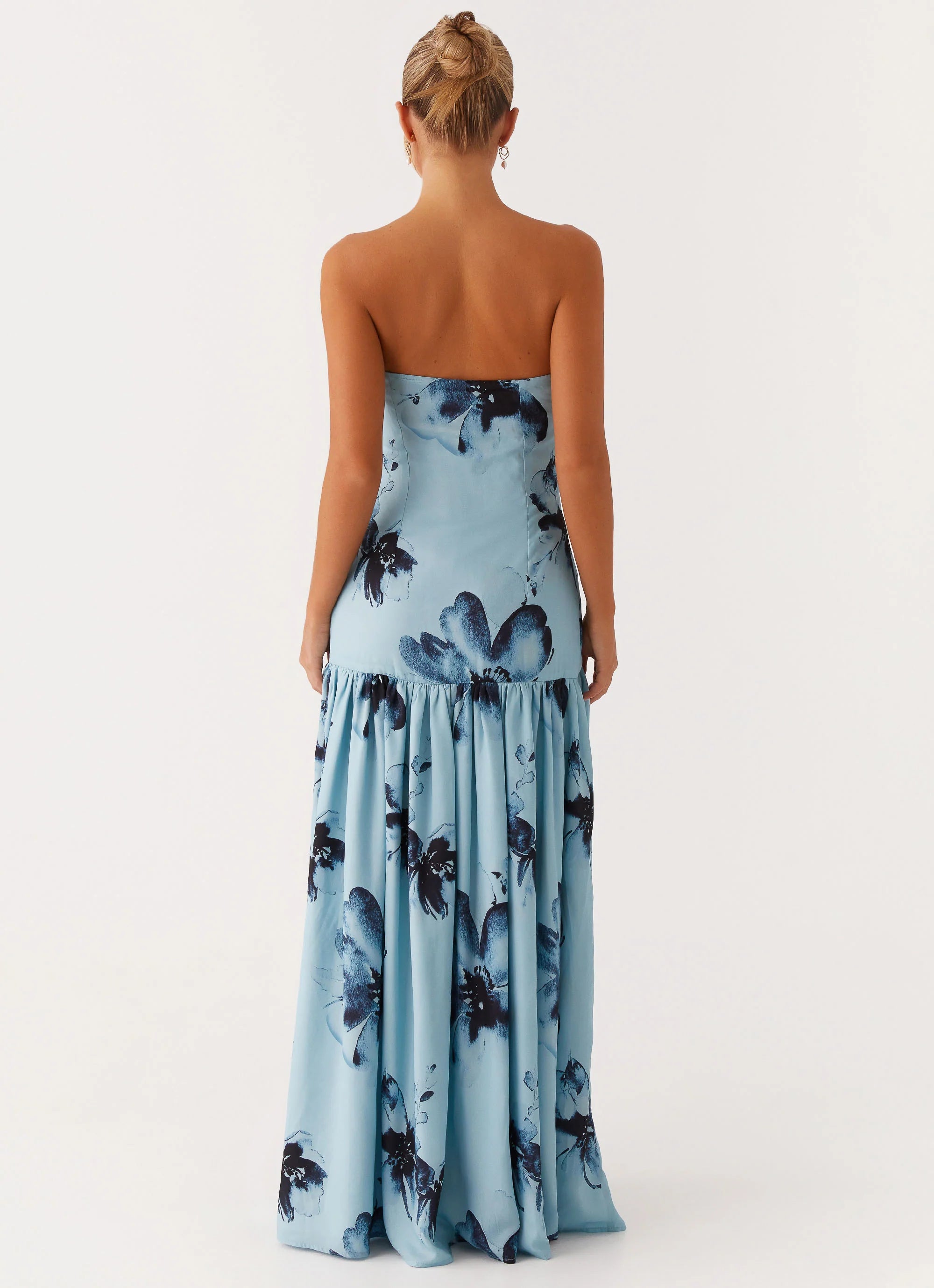 Floral Print Strapless High-Slit Maxi Dress