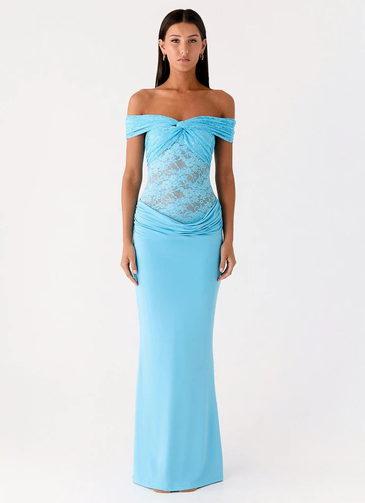 Blue Off-Shoulder Lace Fishtail