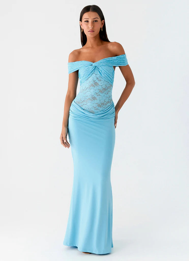 Blue Off-Shoulder Lace Fishtail