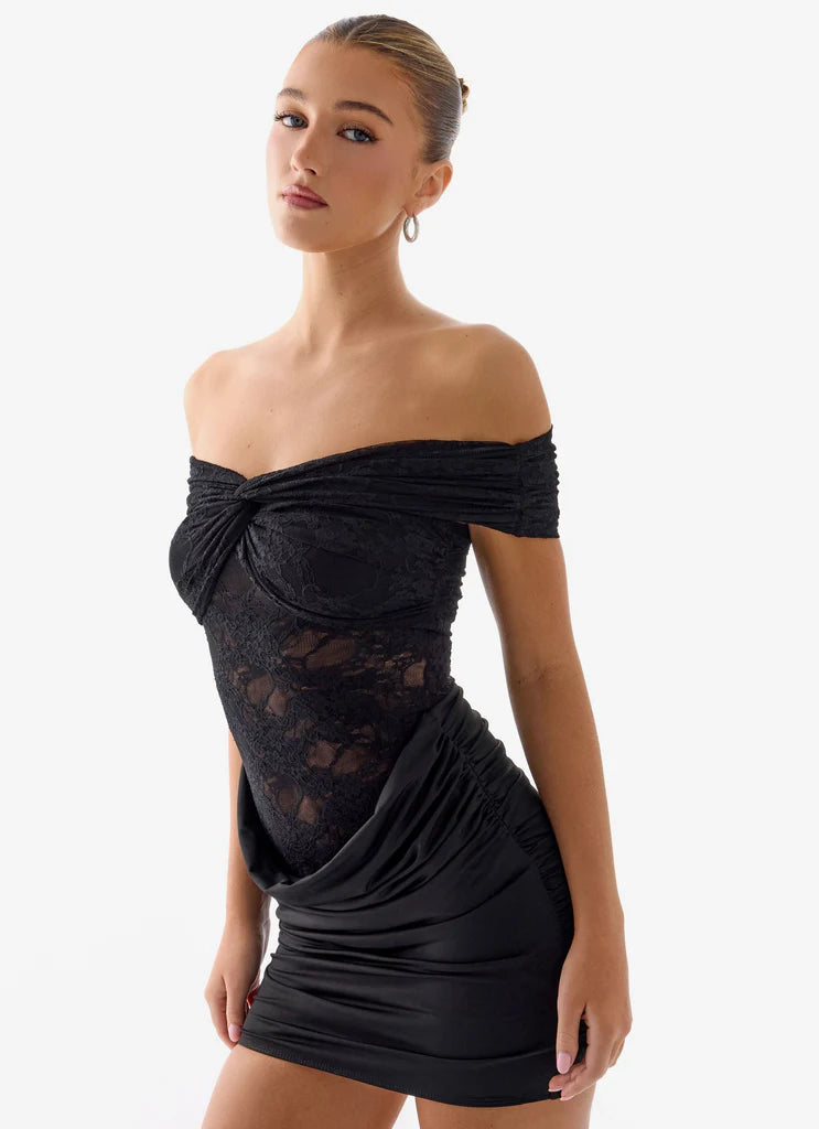 Élise Lace Corset Mini Dress - Noir