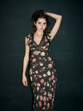 Midnight Bloom Satin Midi Dress