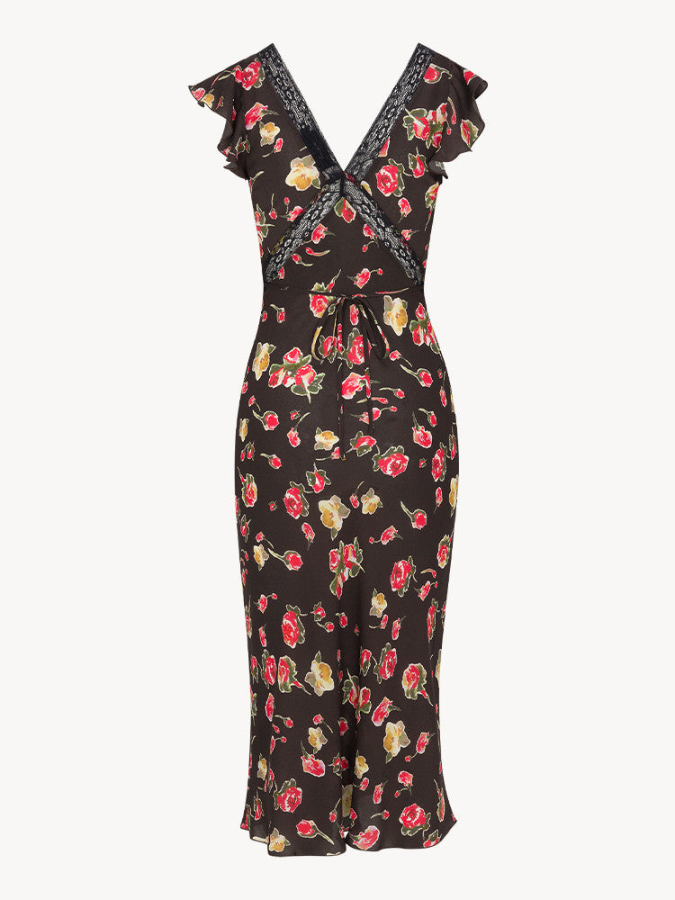 Midnight Bloom Satin Midi Dress