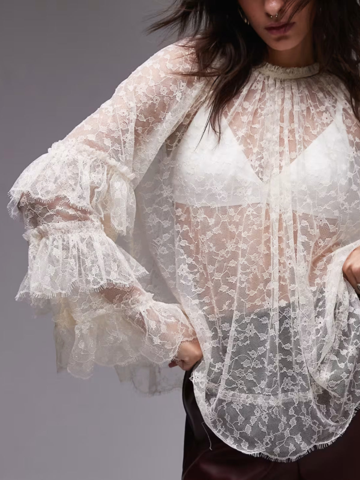 Women’s Lace Tiered Sleeve Blouse